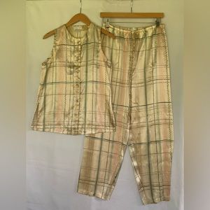 Pajamas Set Satin Silky Top Bottom Jones New York X-Small